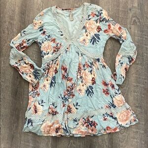 American Rag Floral Long Sleeve Dress - Blue and Pink